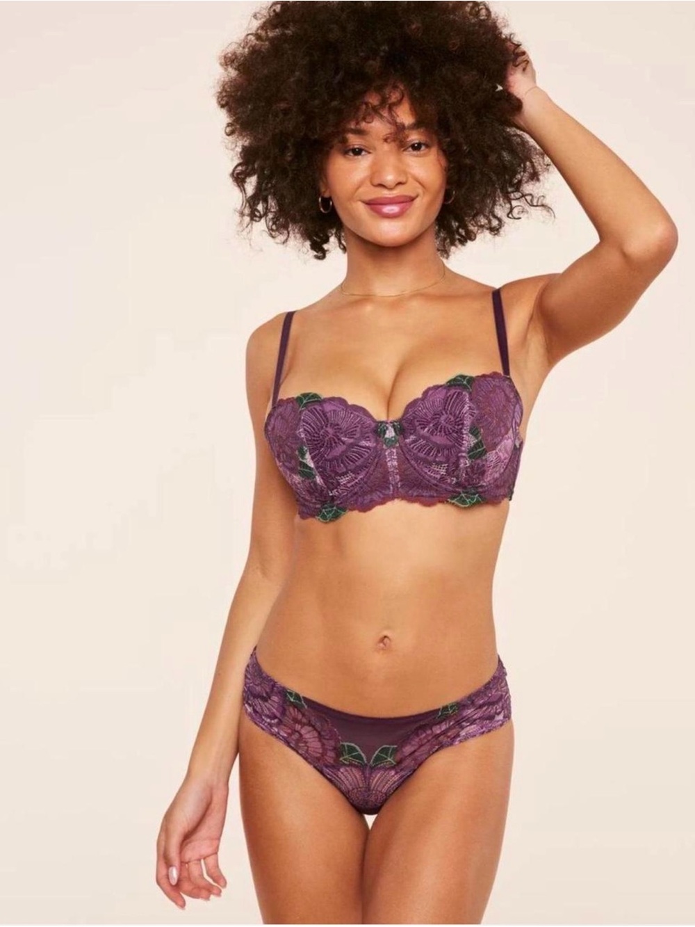 Purple Lace Balconette Bra & underwear Set